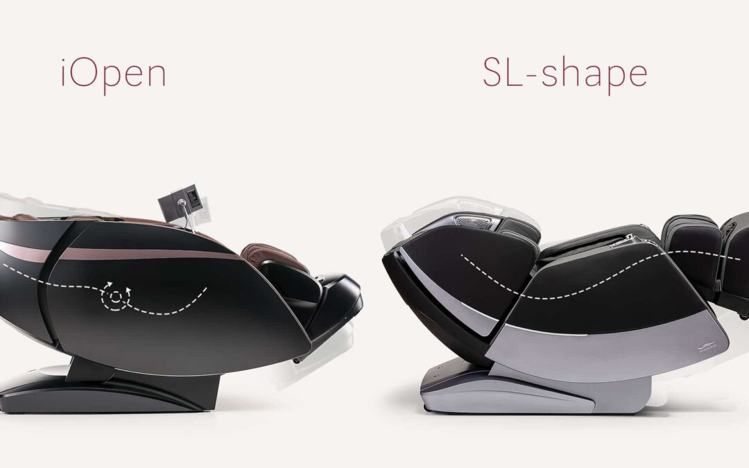 Massagebereich in Massagesesseln – L-Shape, SL-Shape und iOpen-Technologien