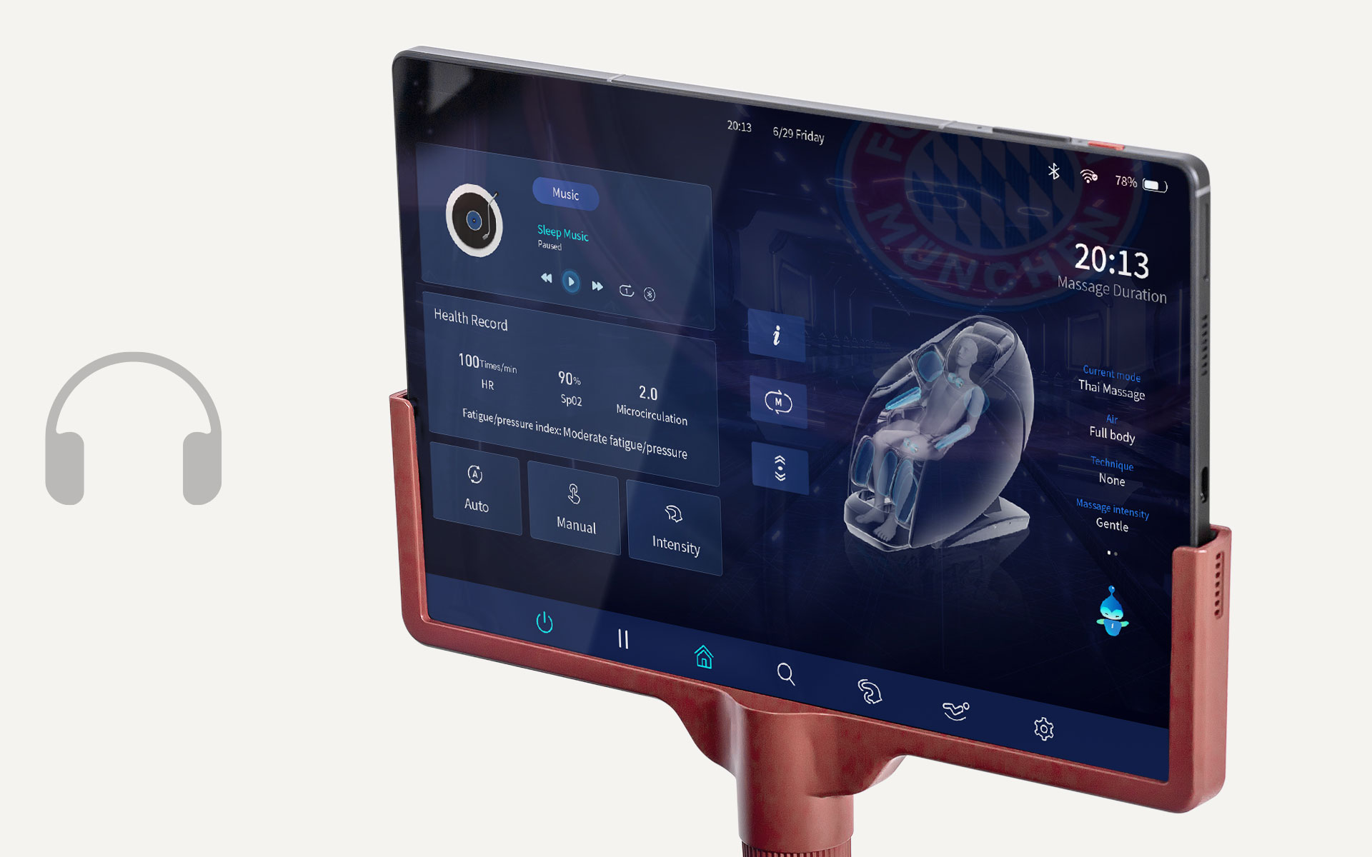 fotel masujący iRest Dual Core V8 FC BAYERN - muzyka relaksacyjna