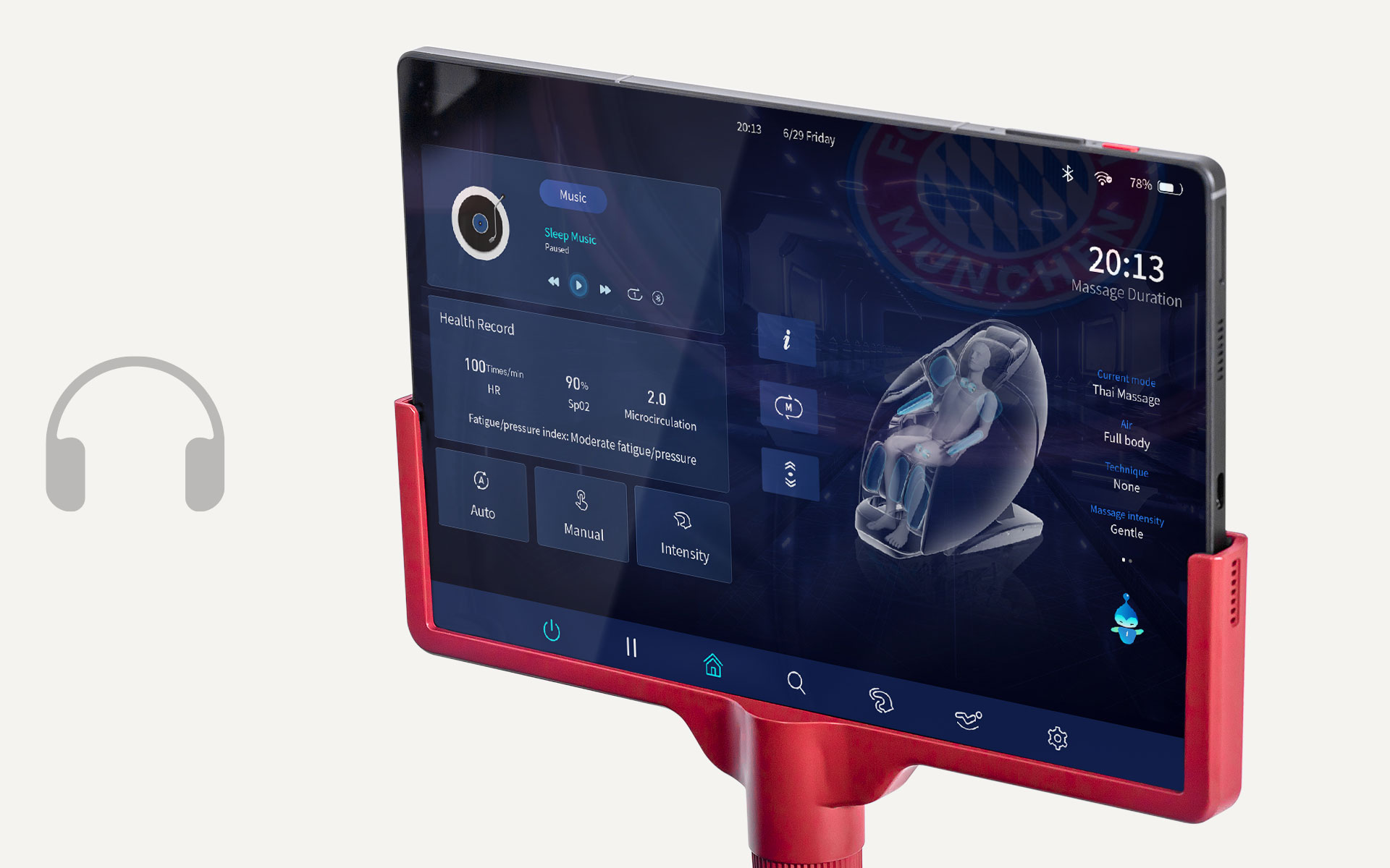 fotel masujący iRest Dual Core V8 FC BAYERN - muzyka relaksacyjna